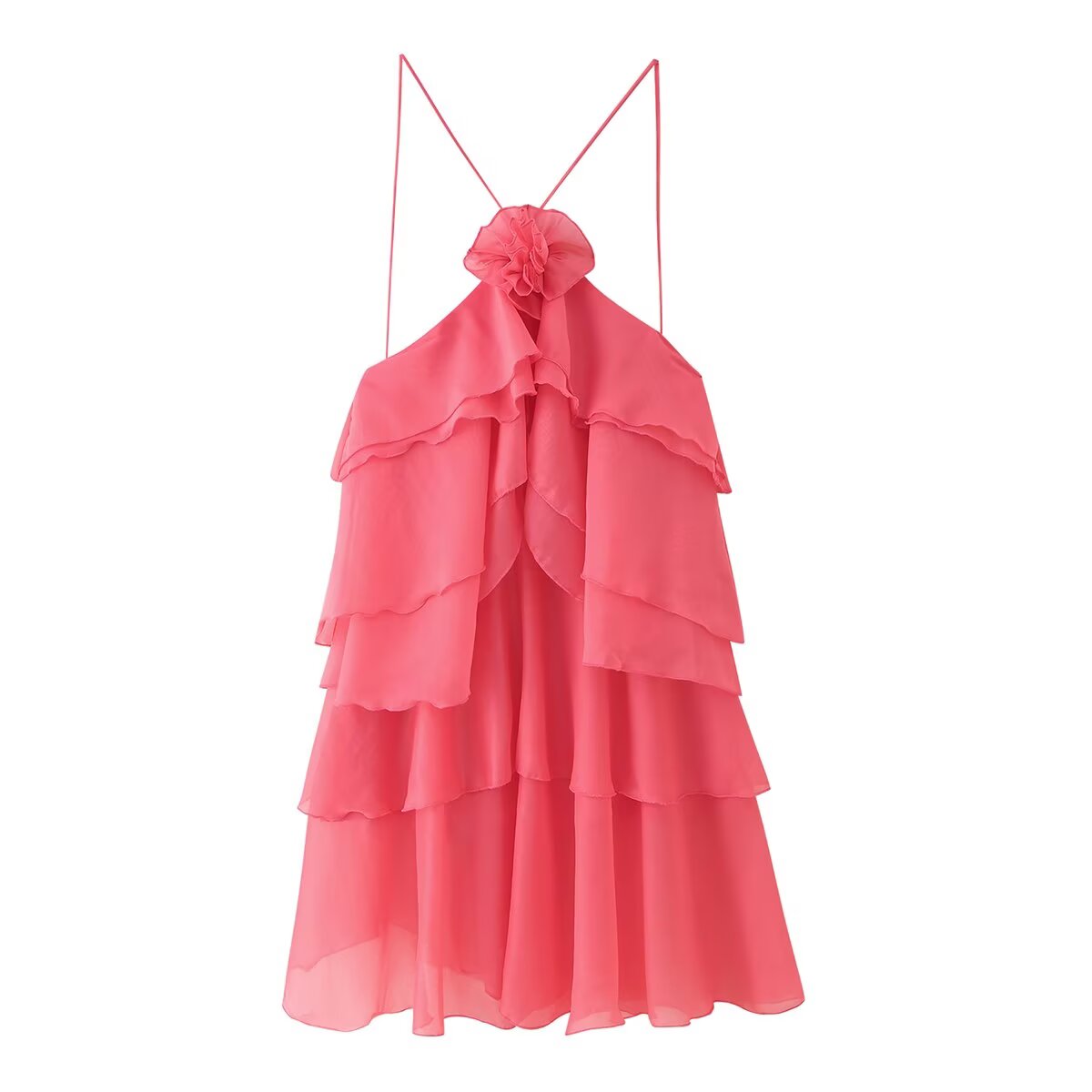 Elegant Sexy Short Summer Halter Three Dimensional Floral Design Lace up Sleeveless Dress