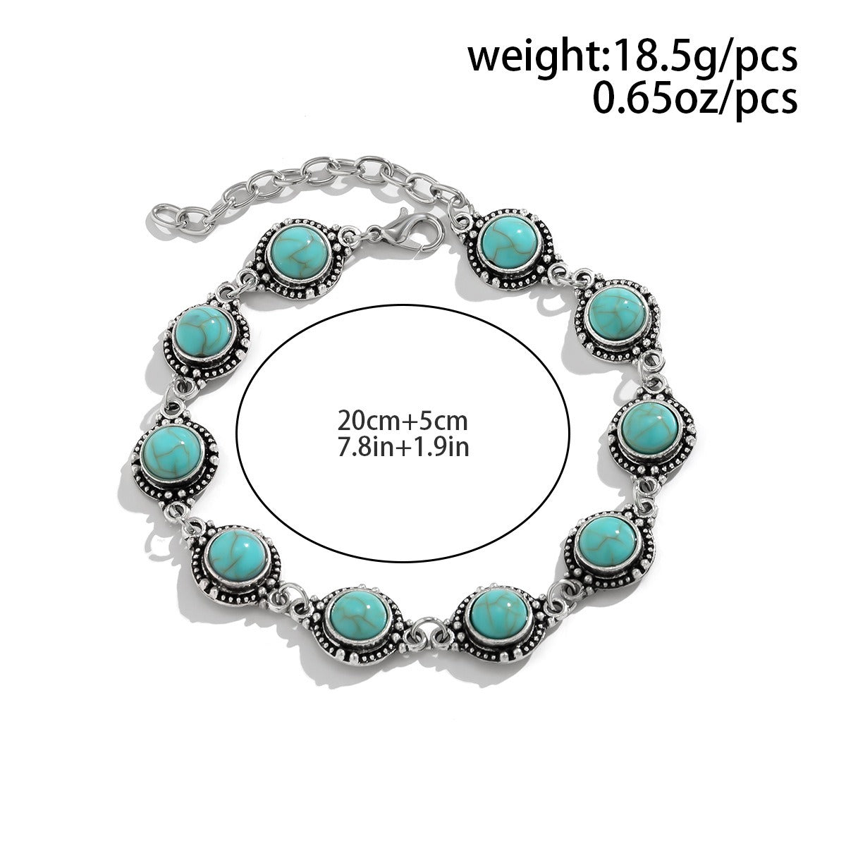 Retro ethnic style metal alloy turquoise anklet
