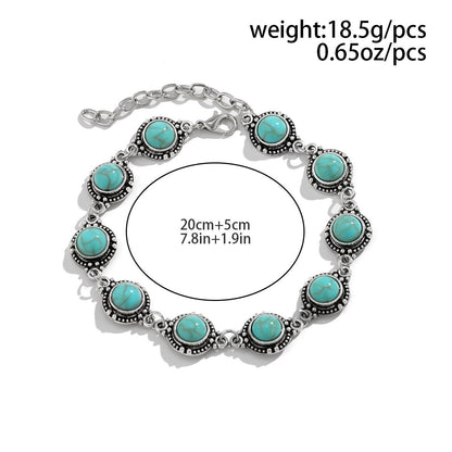 Retro ethnic style metal alloy turquoise anklet
