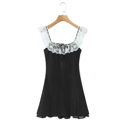 Summer Women Clothing Pure Sexy Ruffled Lace Patchwork Waist Slimming Slimming Dress Short Dresses