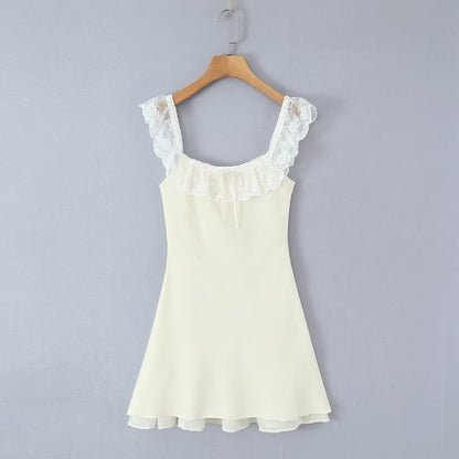 Summer Women Clothing Pure Sexy Ruffled Lace Patchwork Waist Slimming Slimming Dress Short Dresses