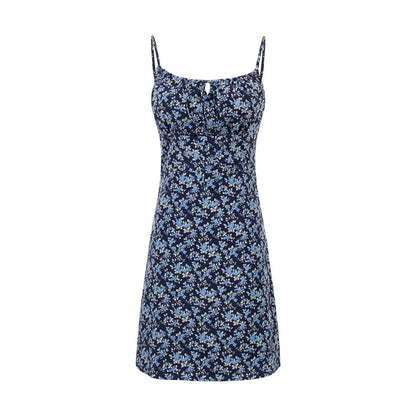 Summer High Waist Slim Floral Print Backless Slip Dress Women Dress