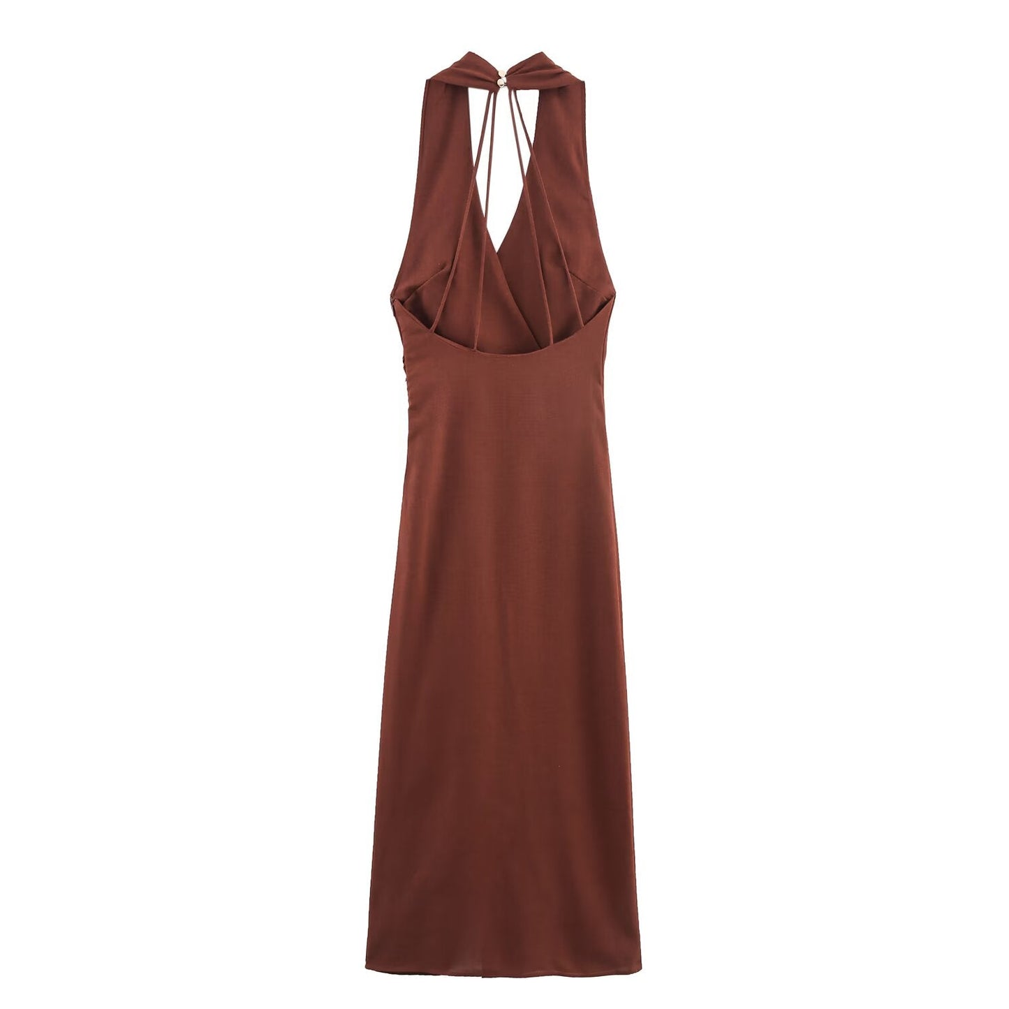 Women Linen Blended Gold Inlaid Midi Dress