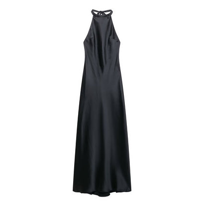 Summer Hanging Collar Silk Satin Texture Dress