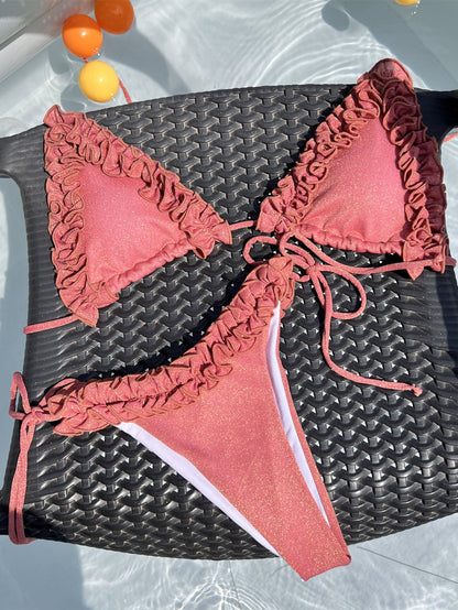 Bikini Solid Color Swimsuit Backless Swimwear Women Tied Swimsuit Sexy