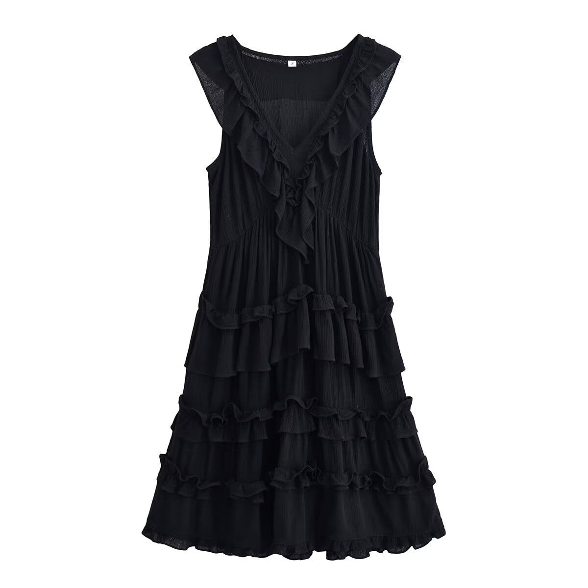 Rayon Ruffled Casual V neck Sleeveless Dress Summer Dress Women