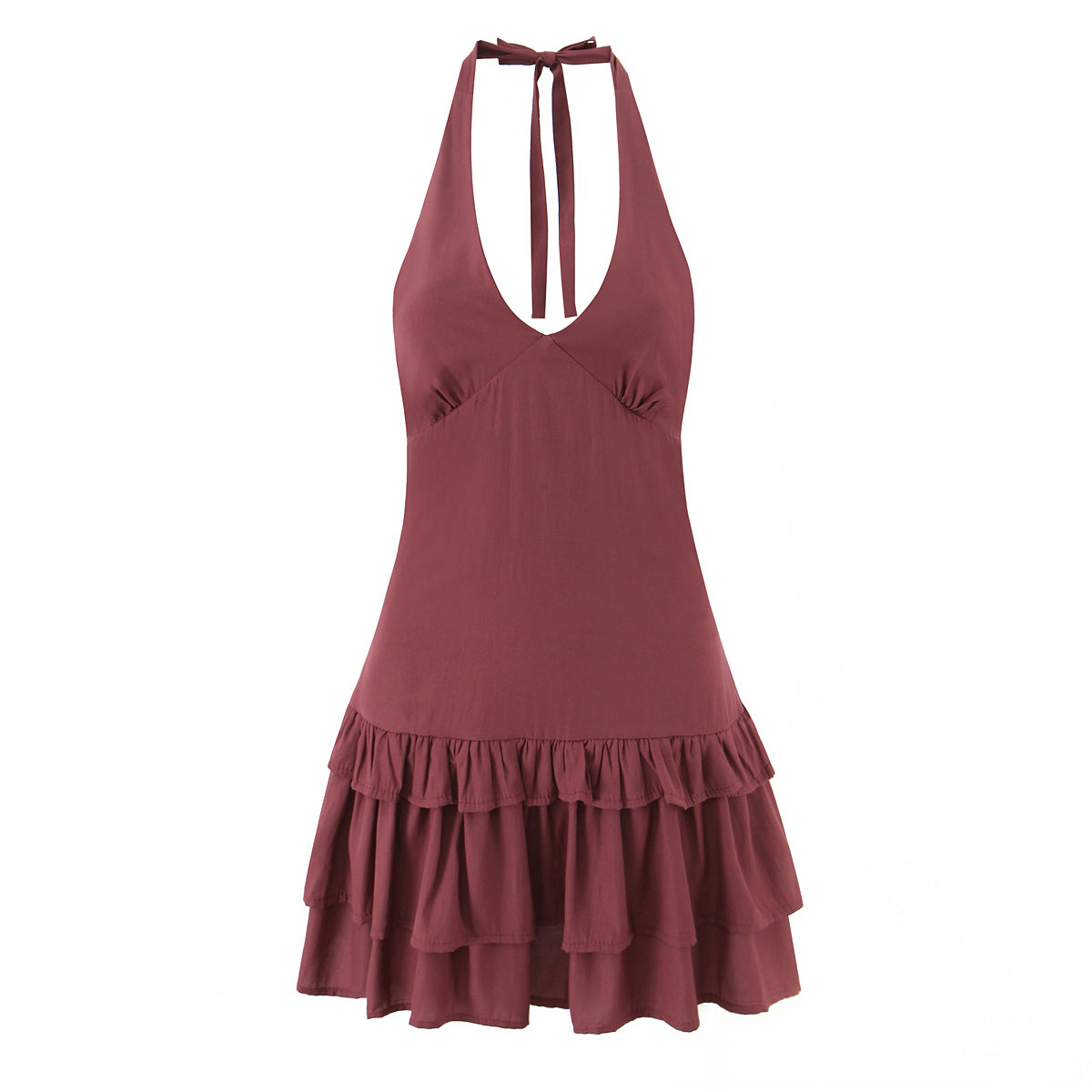 Sexy Halter Tiered Dress Women Summer Sexy Deep V Plunge neck Waist Controlled Slimming