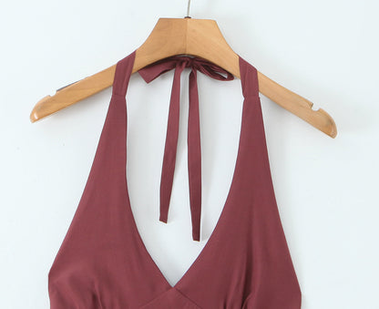 Sexy Halter Tiered Dress Women Summer Sexy Deep V Plunge neck Waist Controlled Slimming