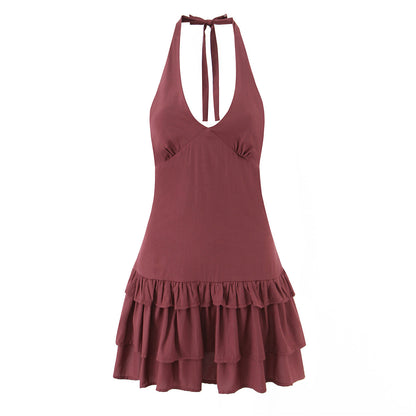 Sexy Halter Tiered Dress Women Summer Sexy Deep V Plunge neck Waist Controlled Slimming