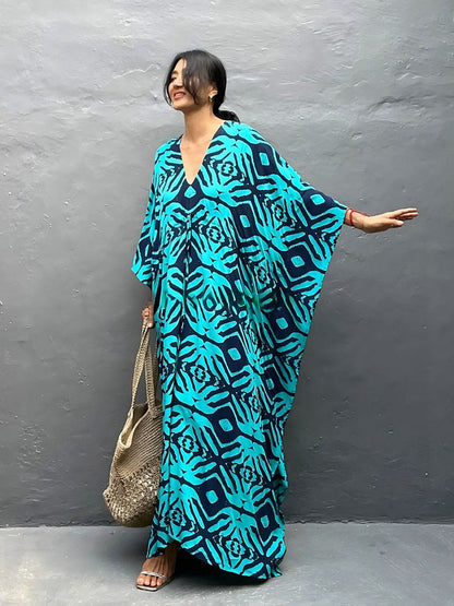 Rayon Drawstring Vacation Beach Dress Women Sunscreen Loose Robe Bikini Cover