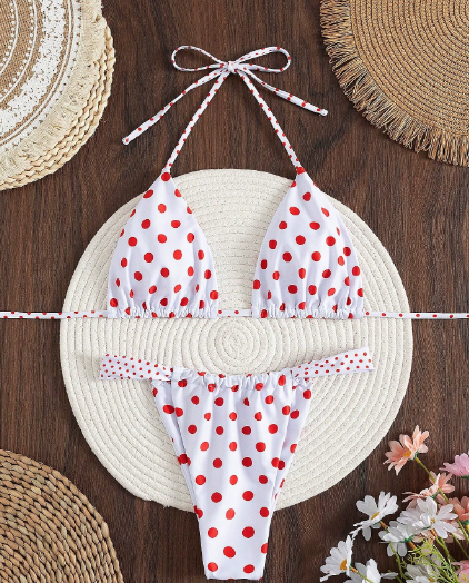 Swimsuit Women Sexy Bear Back Small Breast Push up Retro Dots Split Bikini