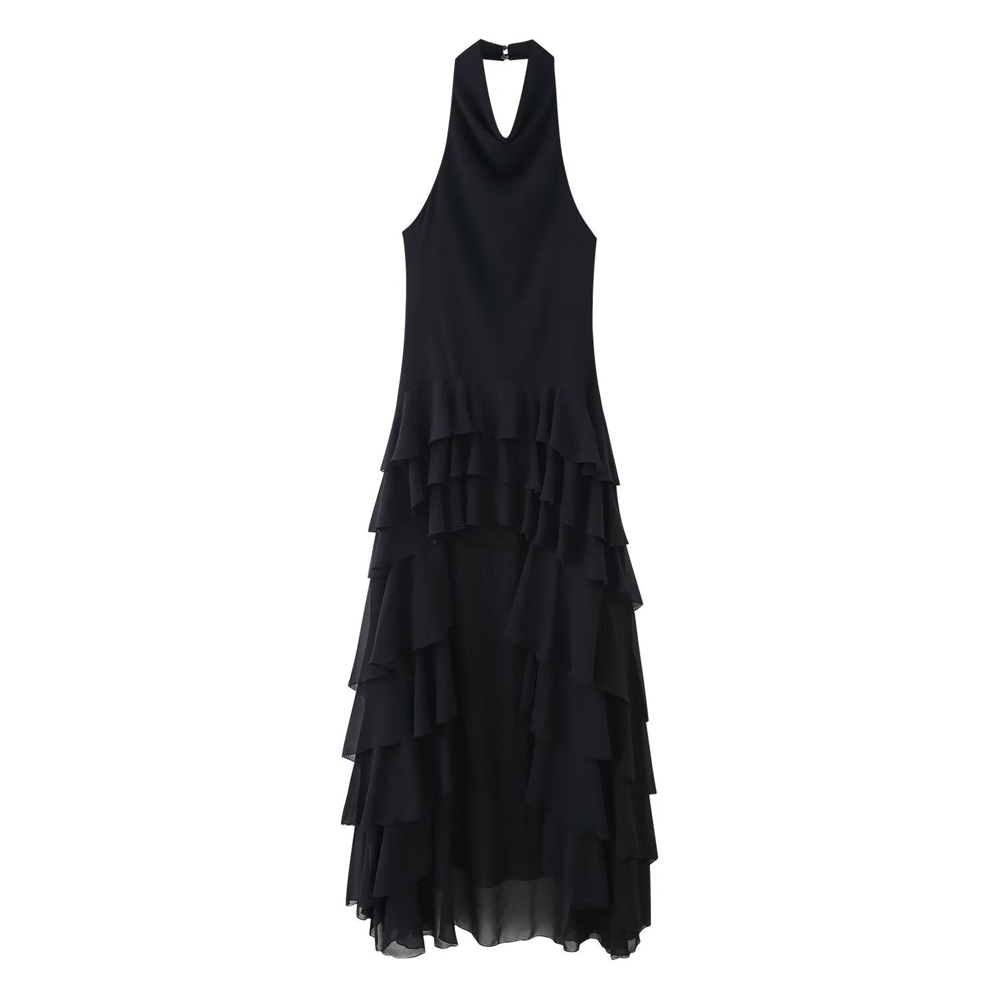Summer Women Clothing Laminated Decoration Hanging Collar Maxi Dress Women