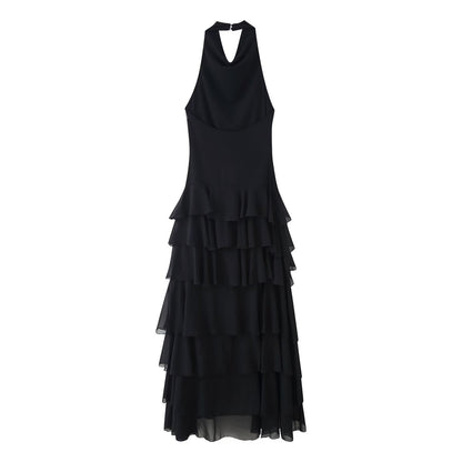 Summer Women Clothing Laminated Decoration Hanging Collar Maxi Dress Women