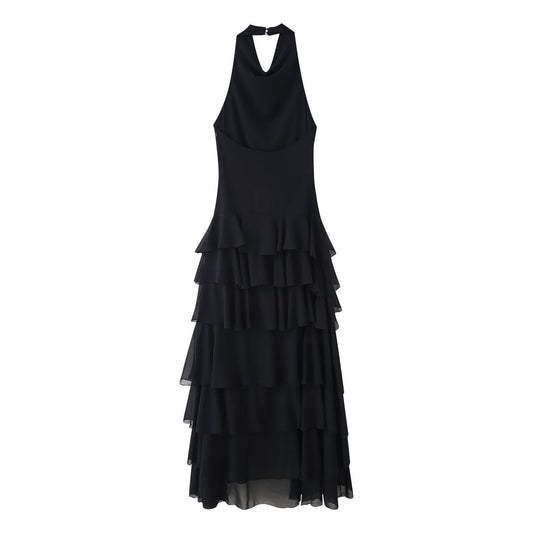Summer Women Clothing Laminated Decoration Hanging Collar Maxi Dress Women