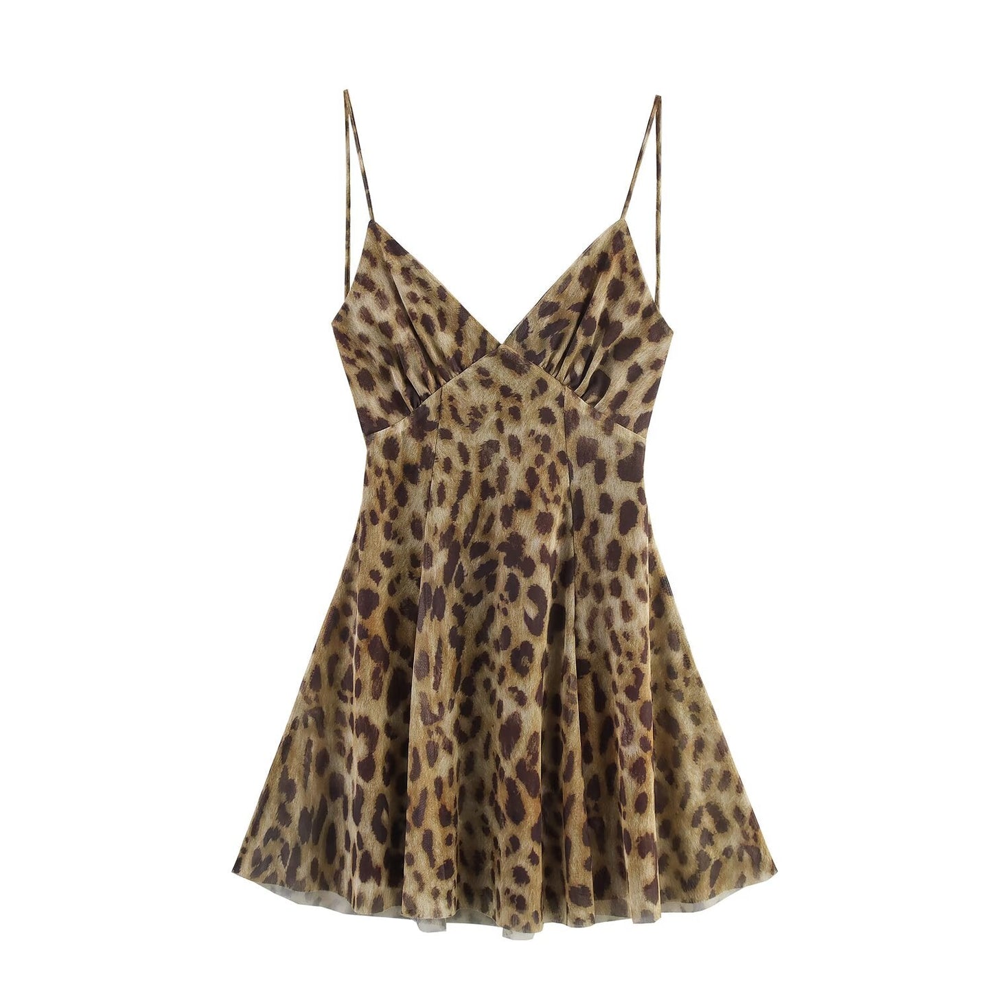 Women lothing Printed Silk Net V neck Sling Short Dress