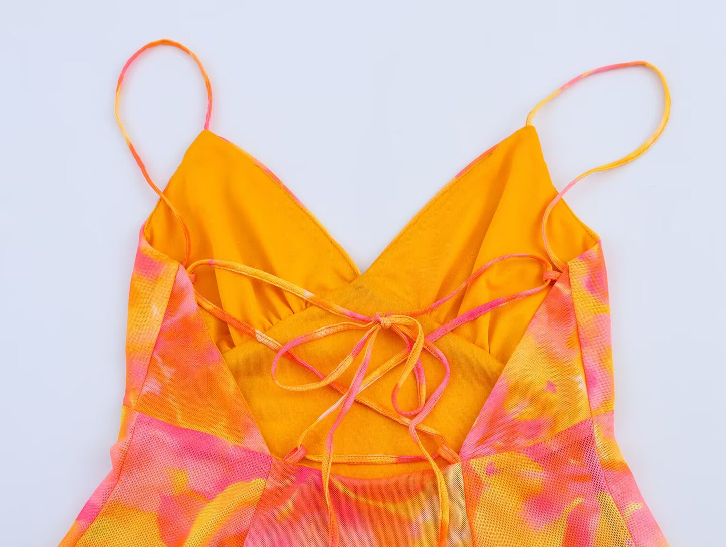 Women lothing Printed Silk Net V neck Sling Short Dress