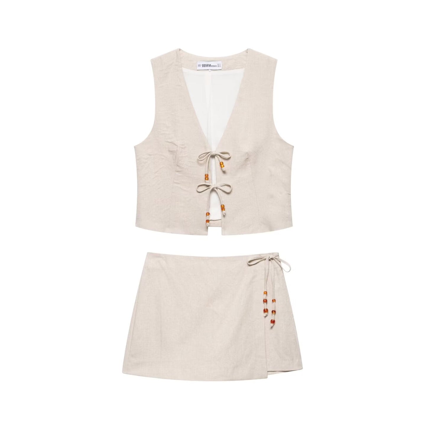 Summer Women Casual Sleeveless Beaded Vest Shorts