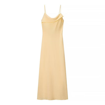 Women Clothing Summer Solid Color Gentle Linen Blend Midi Dress
