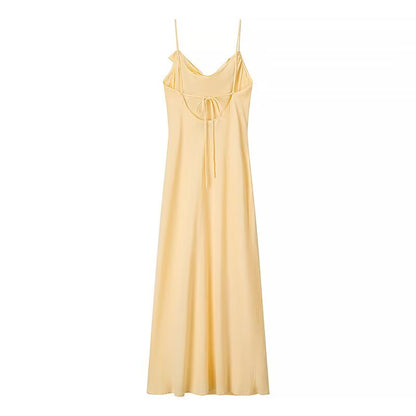 Women Clothing Summer Solid Color Gentle Linen Blend Midi Dress