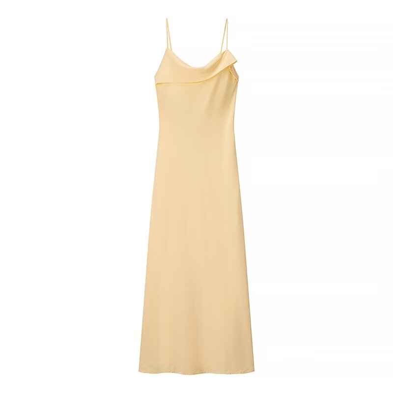 Women Clothing Summer Solid Color Gentle Linen Blend Midi Dress