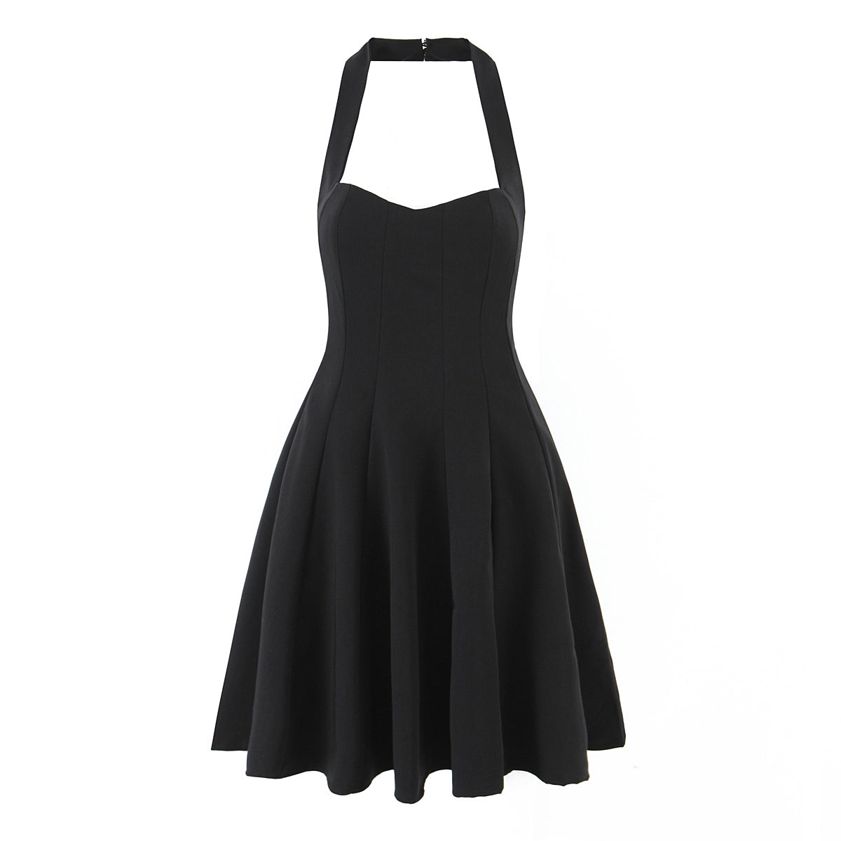 Summer Hepburn Gold Elegant Little Black Dress Women Waist Trimming Lace up Sexy Halter Dress