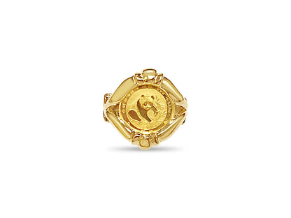 Fancy Solid White/Yellow/Rose Gold Handmade Coin Ring , Chinese Panda Bear Coin ,