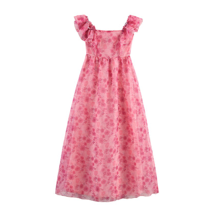 Summer French Tight Waist Small Fly Sleeve Length Dress