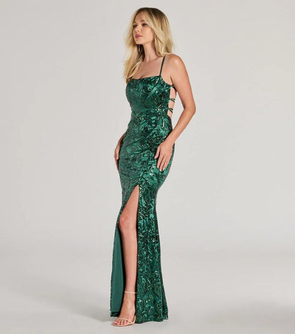Popular Sequin Sling Dress Women Maxi Dress Slim Split Evening Dress