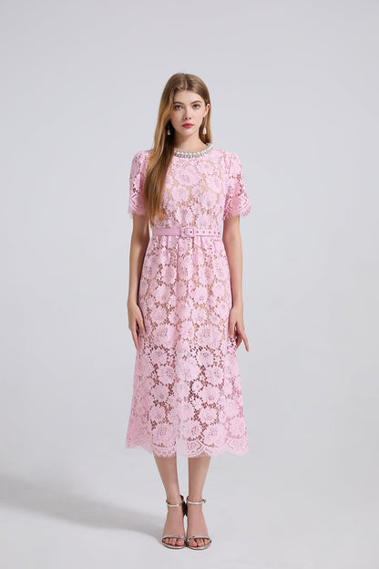 Women Spring Summer Lace Round Neck Dress