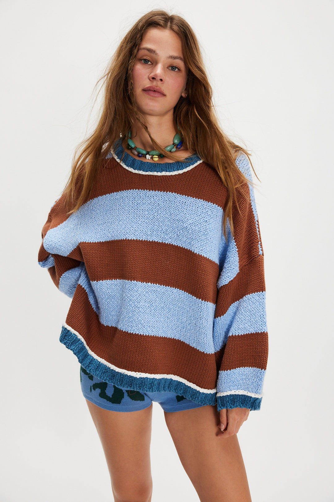 Autumn Winter Contrast Color Striped Sweater Women Pullover Fashionable Knitted Loose Lazy Top Autumn Winter Sweater Women