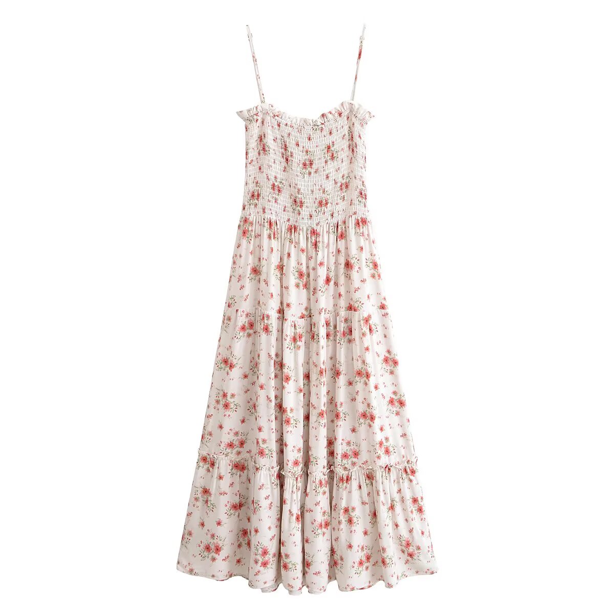 Rayon Printed Elastic Chest Wrapped Beach Casual Sling Dress Summer Waist Controlled Midi Dress