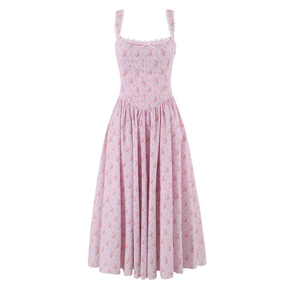 Elegant Floral Lace Lace Sling Dress Dress Summer Cinched Waist Slim Fit Midi Dress Women