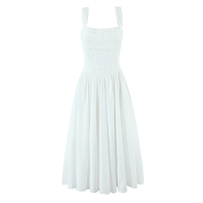 Elegant Floral Lace Lace Sling Dress Dress Summer Cinched Waist Slim Fit Midi Dress Women