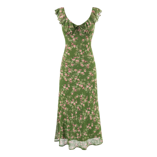 Tea Break Green Shivering Dress Women Summer Vacation V neck Sexy Cinched Slimming Maxi Dress