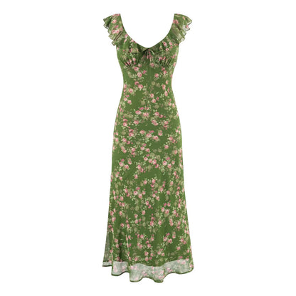 Tea Break Green Shivering Dress Women Summer Vacation V neck Sexy Cinched Slimming Maxi Dress