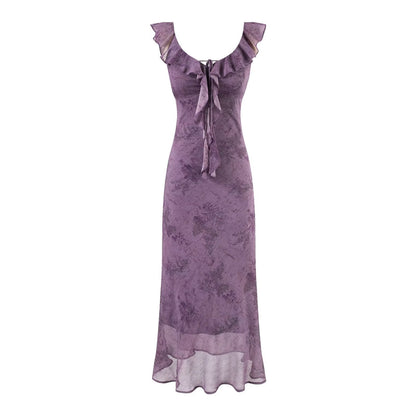 Summer Adult Lady like Woman Sexy Purple Printed Sexy Sheath Dress