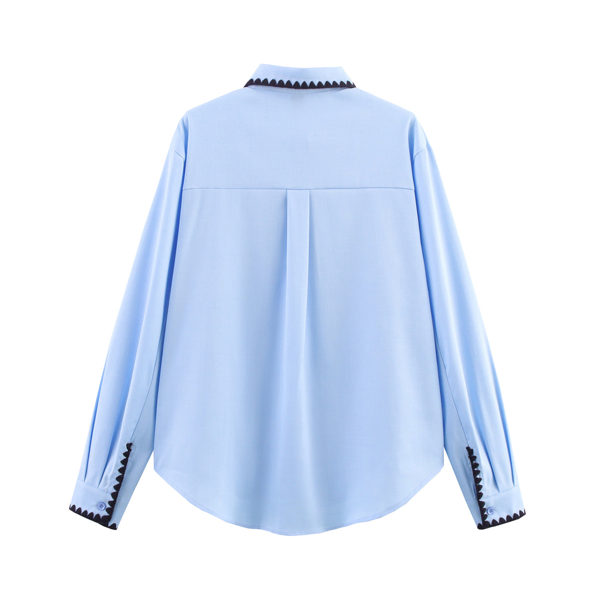 Women Clothing Autumn Niche Chic Shell Craft Blue Shirt Long Sleeve Loose Shirt