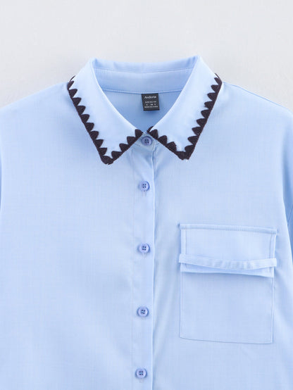 Women Clothing Autumn Niche Chic Shell Craft Blue Shirt Long Sleeve Loose Shirt