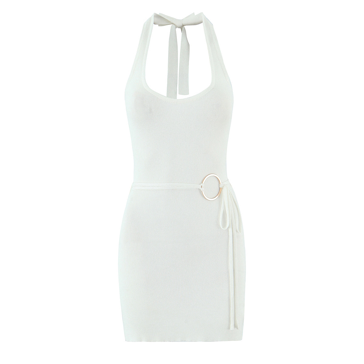 Summer Women Clothing Solid Color Sexy Sexy Metal Decorative Halter Sheath Dress