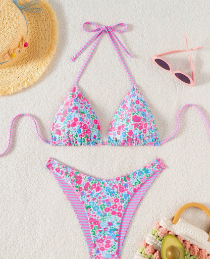 Sexy Printing Double Sided Swimsuit Swimwear Women Split Bikini Two Piece Sets