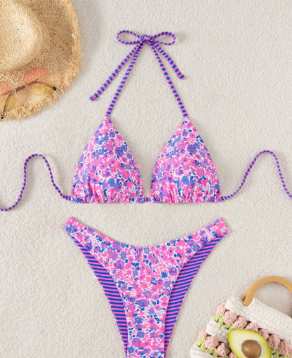 Sexy Printing Double Sided Swimsuit Swimwear Women Split Bikini Two Piece Sets
