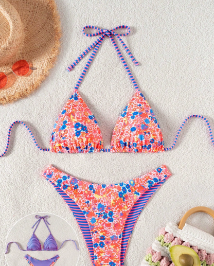 Sexy Printing Double Sided Swimsuit Swimwear Women Split Bikini Two Piece Sets