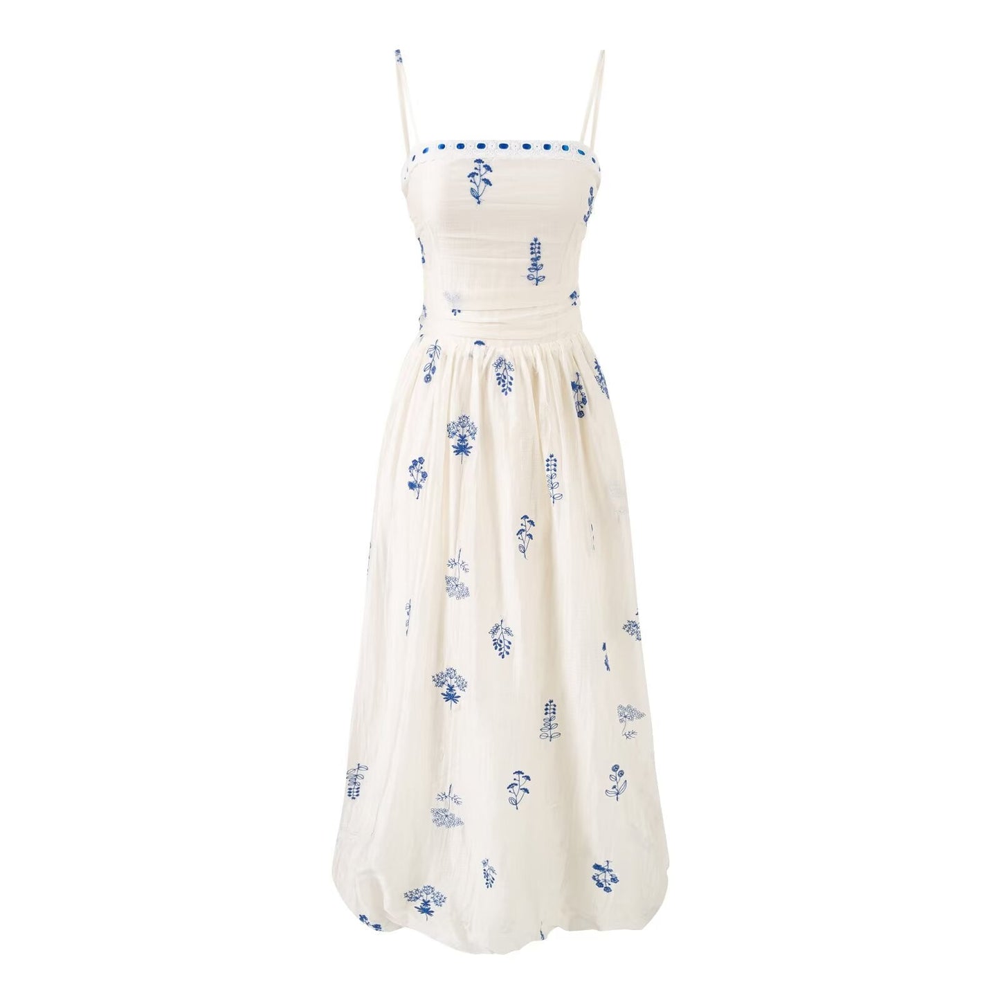 Tight Waist Floral Embroidered Suspender Dress Women Summer Thin Slimming Bud