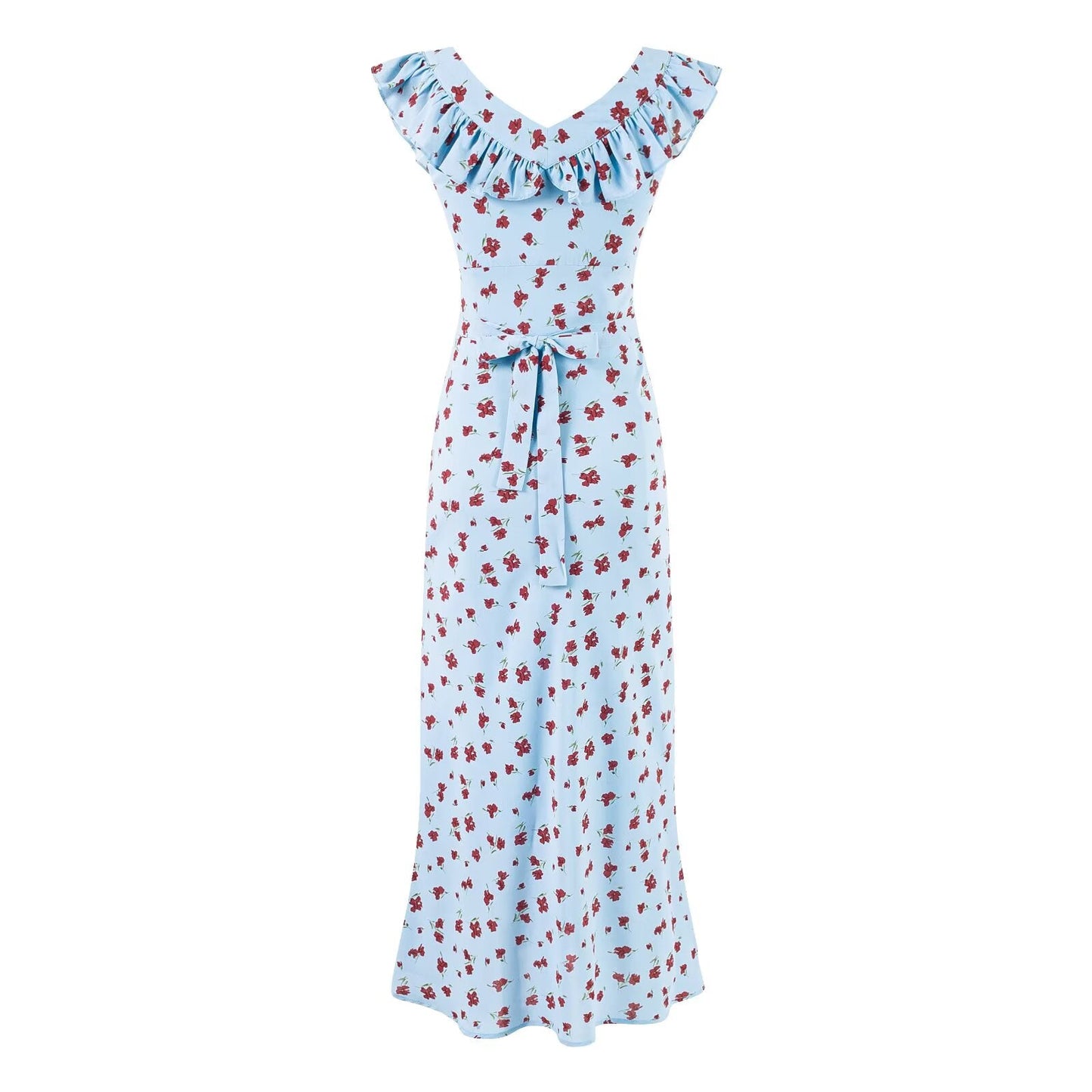 Summer Wind Ruffled V neck Floral Vacation Casual Dress Dress