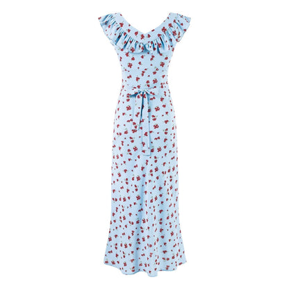 Summer Wind Ruffled V neck Floral Vacation Casual Dress Dress