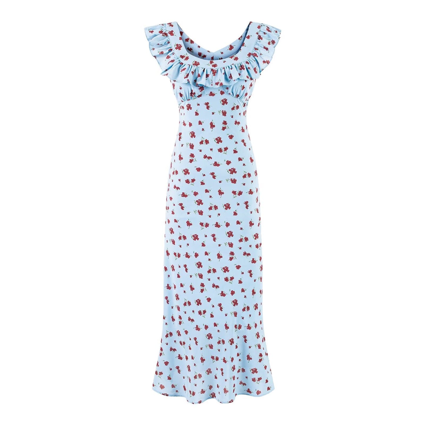 Summer Wind Ruffled V neck Floral Vacation Casual Dress Dress