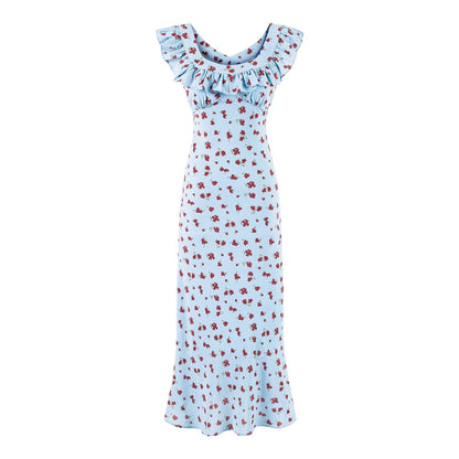 Summer Wind Ruffled V neck Floral Vacation Casual Dress Dress