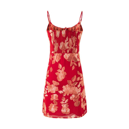 Summer Retro Vacation Casual Drawstring Strap Suspender Dress