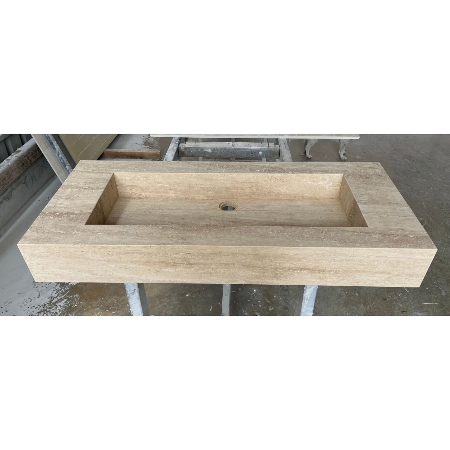 Handcrafted Custom Natural Beige Travertine Vein-Cut Trough Sink