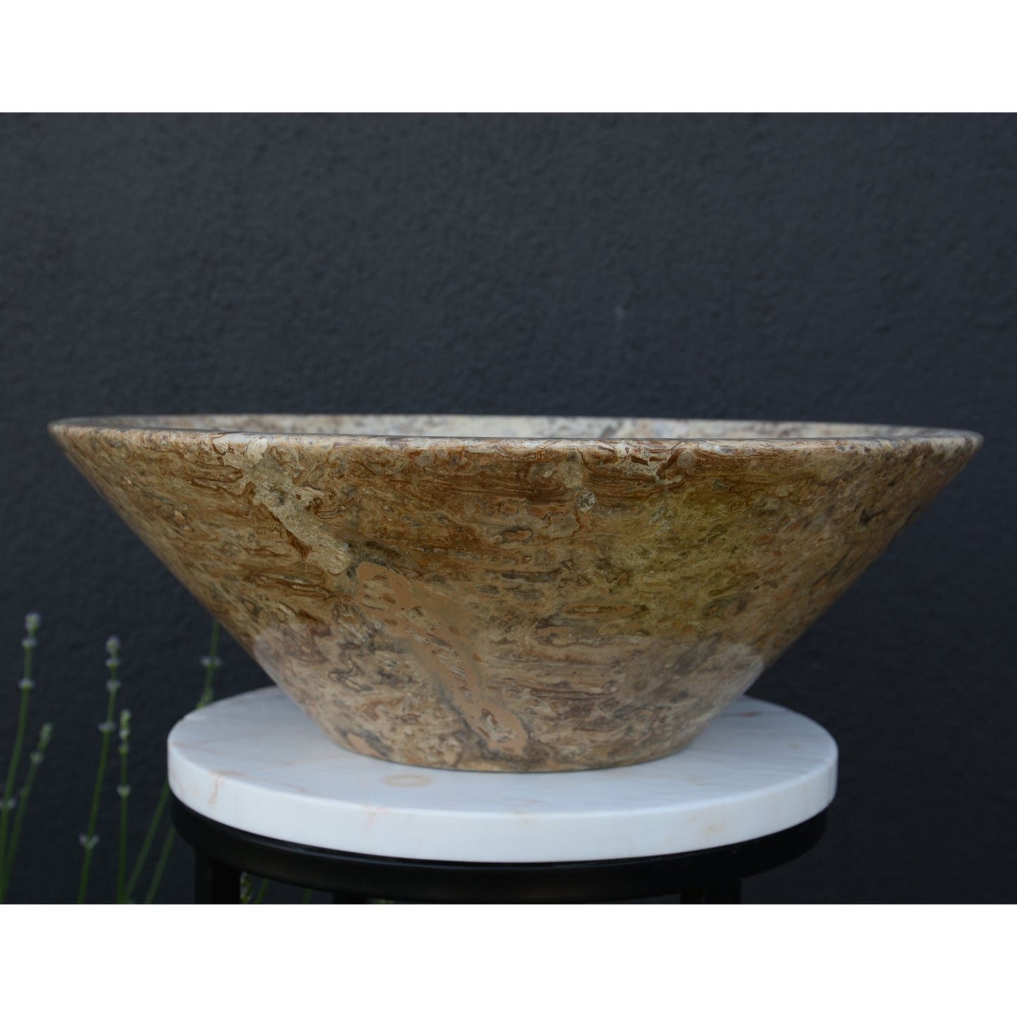 Valencia Travertine Conical Stone Vessel Sink Handmade Carved